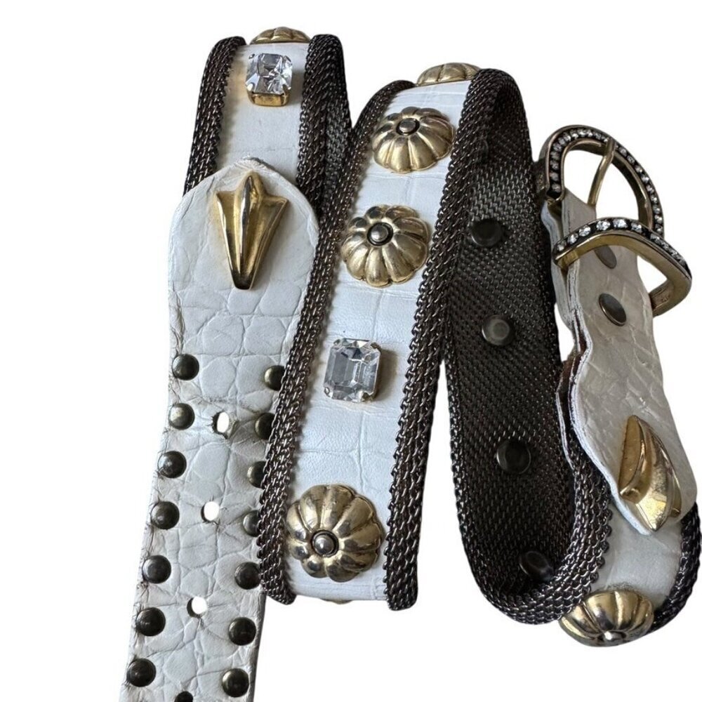 Vintage Sand Castle NY white leather belt studded studs embellished womens med - Picture 14 of 15